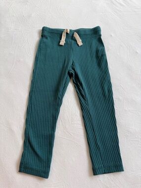 Zara Toddler Girl Teal Ribbed Drawstring Kids Leggings Size 12-18 Months